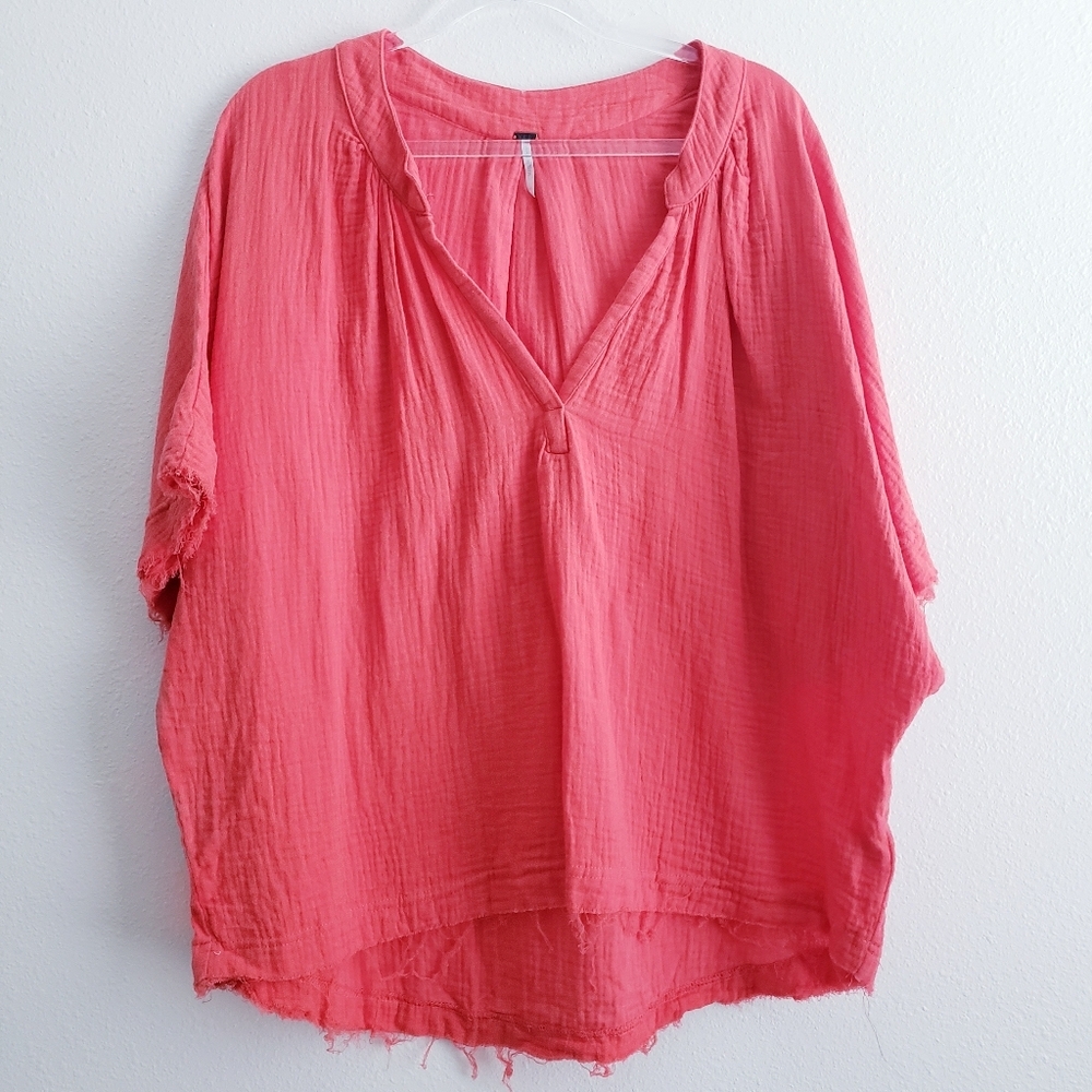 Young Fabulous And Broke Textured Gauze Oversized Distressed V-Neckline Blouse